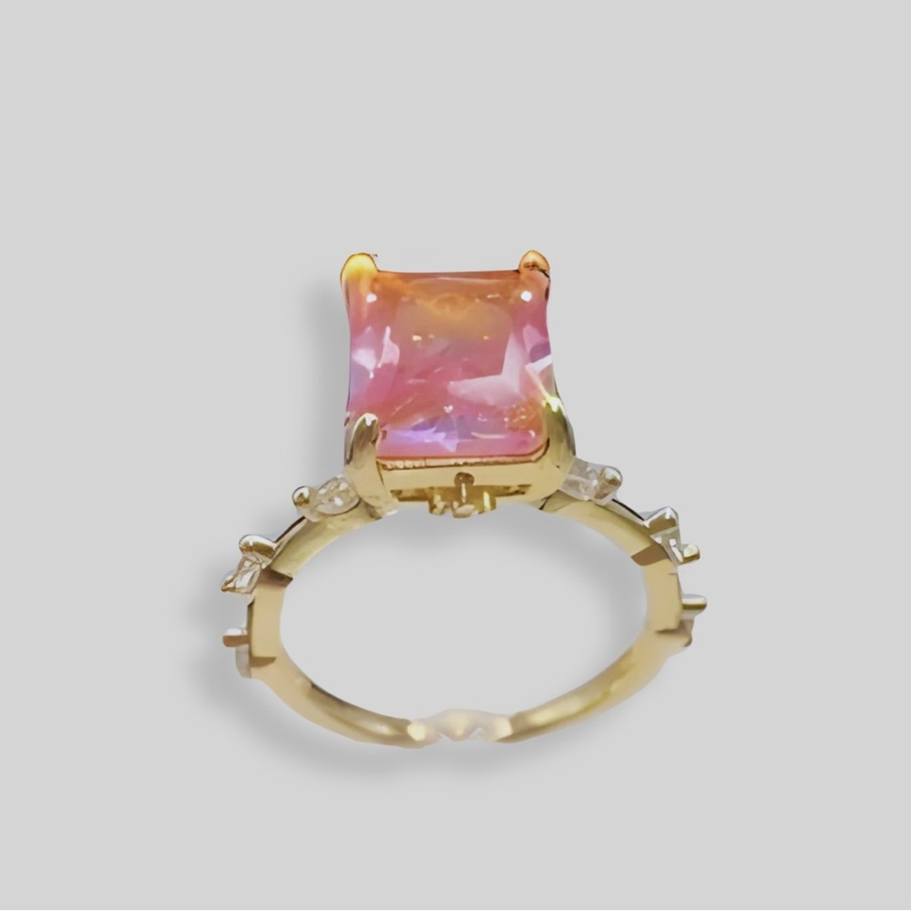Princess Cut Clear Cubic Zirconia Side Stone Jewelry Ring Pink Gold Women NIB 7 - Picture 15 of 17